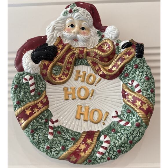 Fitz & Floyd Other - Fitz and Floyd essentials Christmas wreath Santa ho!ho!ho! canape plate Mint